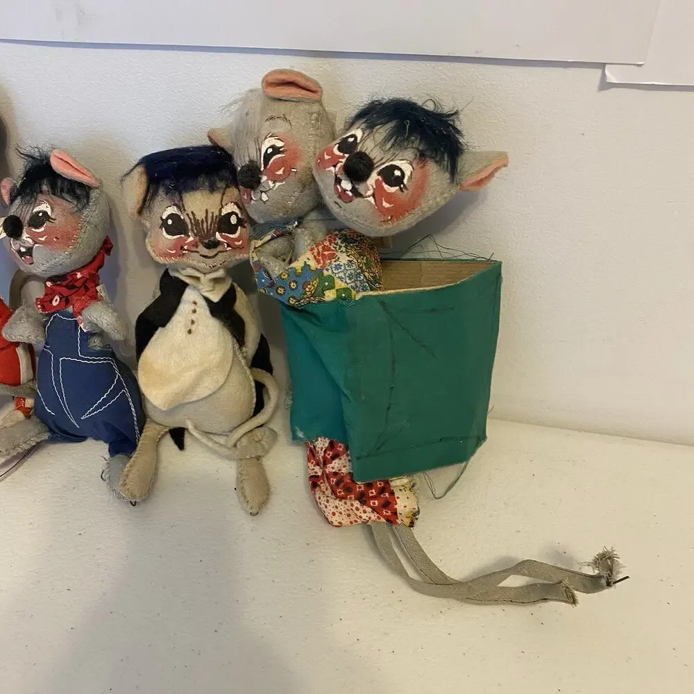 VTG 1965-70s Annalee Lot 6 Mice Bendable Dolls FIgures Handmade USA Collectible